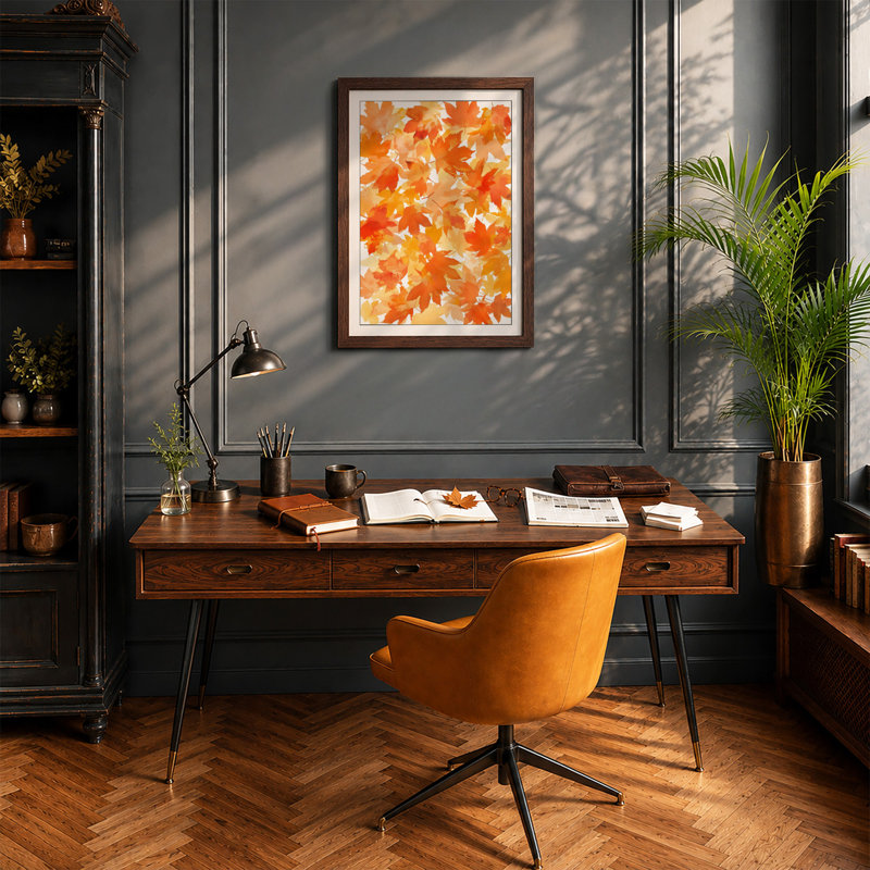 Falling Autumn Leaves Botanical - Print, A1 - 84.1 x 59.4 cm, Walnut