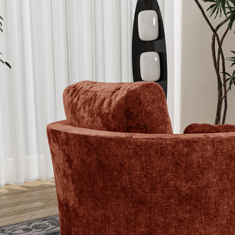 Chemaia Upholstered Swivel Barrel Chair, Terracotta Chenille