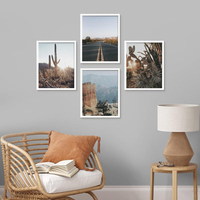 " SIGNLEADER Framed Cactus Desert Landscape Wall Art, Set Of 4 Southwest Texas Arizona Saguaro Wall Decor Prints, Nature Wilderness Wall Decor For Living Room, Bedroom " 4 - Pieces