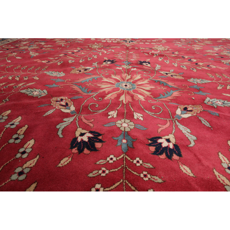 Tapis rose en laine noué à la main de conception unique 11 pi x 17 pi Galaxi