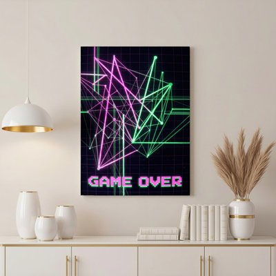 Neon Game Over Geometric Pattern Canvas Wrapped Wall Art Oil Painting Print Set Of 1