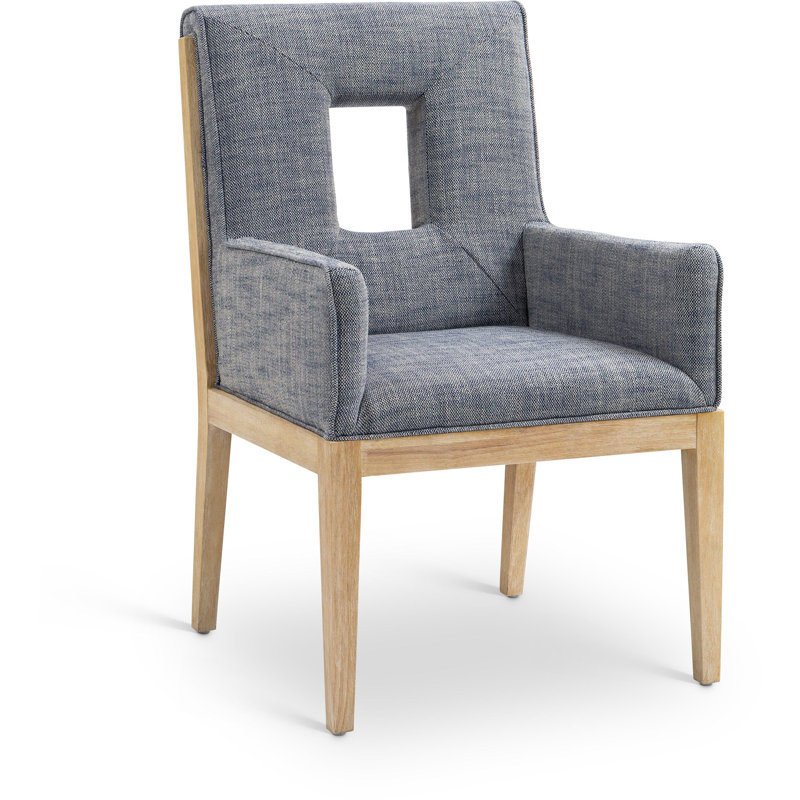 Fauteuil de salle à manger Flore, Tissu texturé en lin bleu marine, Naturel