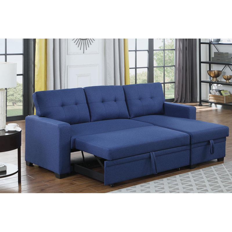 81.9'' Square Arm Sofa Bed, Navy Blue Cotton Blend