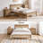 Boho Solid Wood Platform Bed Frame with Rattan Headboard and Footboard