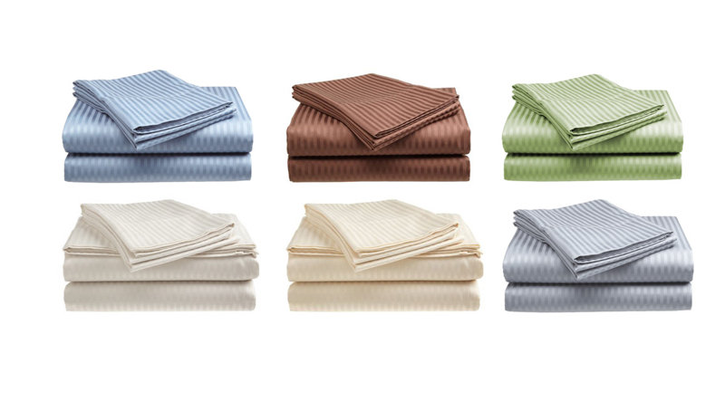 100% Cotton Sateen Striped Sheet Set, Beige, Twin Sheet Set + 1 Pillowcase