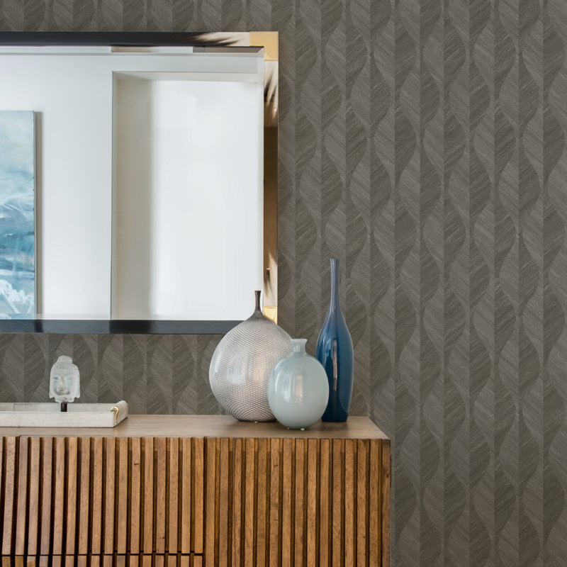 Fairlawn 33' L Textured Metallic Wallpaper Roll, Dark Gray