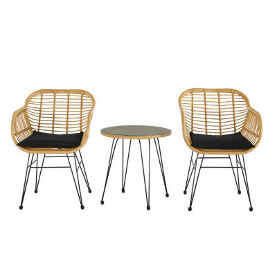 Ensemble de conversation en rotin 3 pièces avec table en verre et mobilier de jardin Armgart