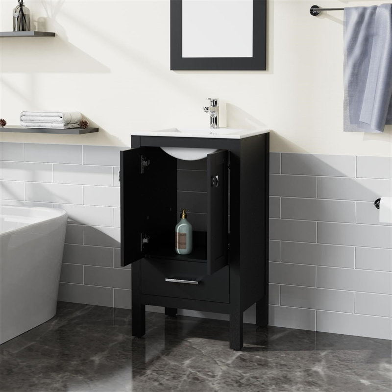 Armoire de salle de bain avec meuble-lavabo noir à motif ondulé à grain d'eau noir Goodyo