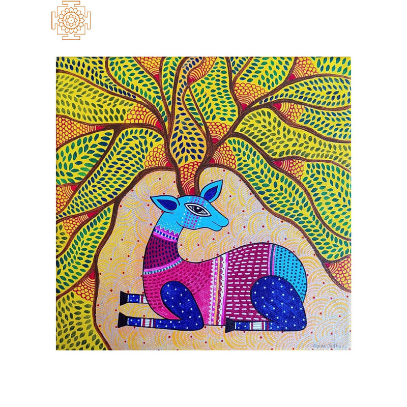 Art de chevreuil assis | Acrylique sur toile | Par Datta Jadhav