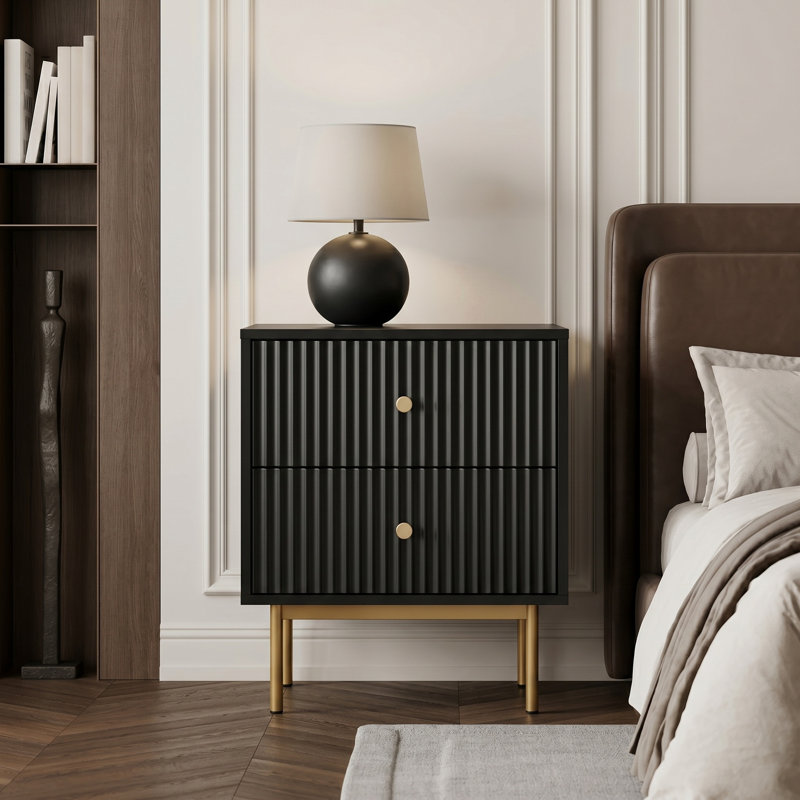 Aivis 50cm W Metal Bedside Table, Black