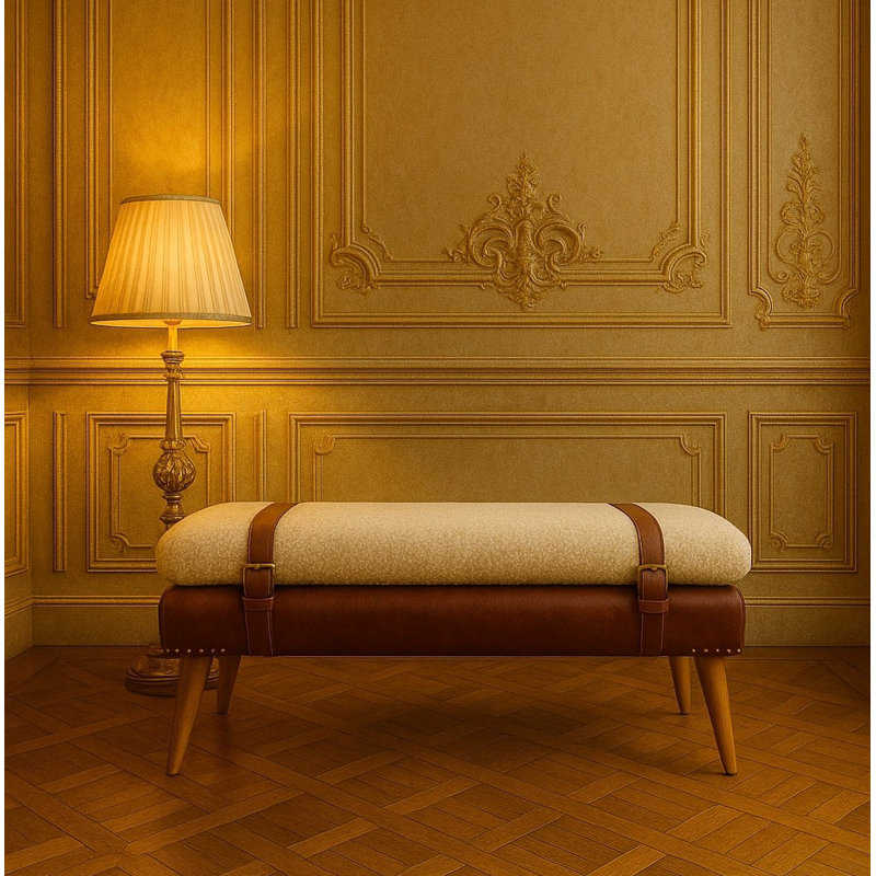Banc en bois massif avec garniture cloutée, Acajou
