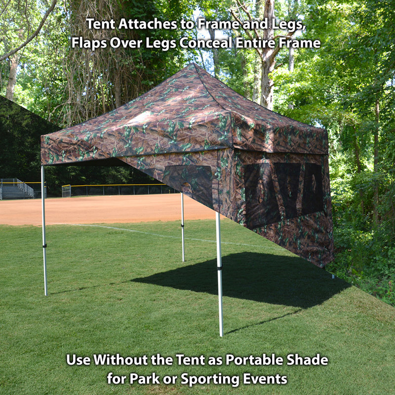 Hunting Blind Instant Pop Up Tent 10ft x 10ft Steel Frame with Guy Ropes and Stakes