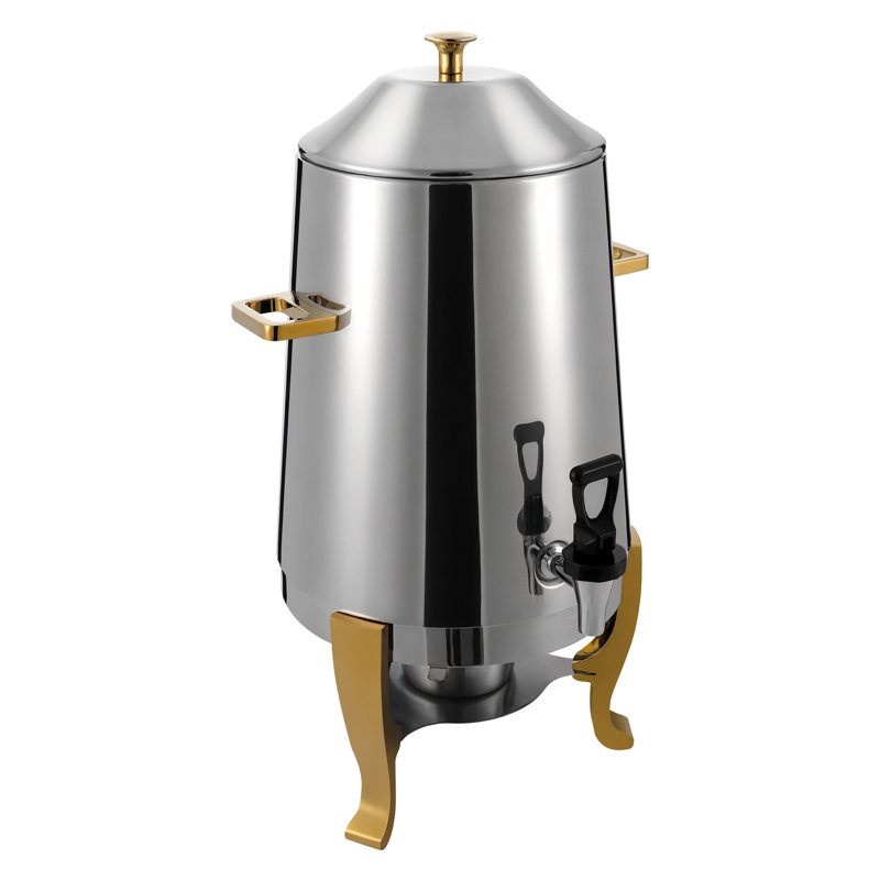 3.43 Gal Stainless Steel Beverage Dispenser, Hot Coffee & Tea Urn with Fuel Warmer Tray, Yellow