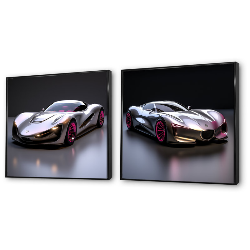 «Pink Car Chrome Italian Car I», ensemble de 2 reproductions d'art sur toile exotiques, H 36 po x l 73 po x P 1,5 po