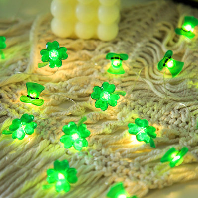 Hat Lights St. Patrick's Day Decorations Green String Lights Battery Power Indoor Outdoor Home LED Light