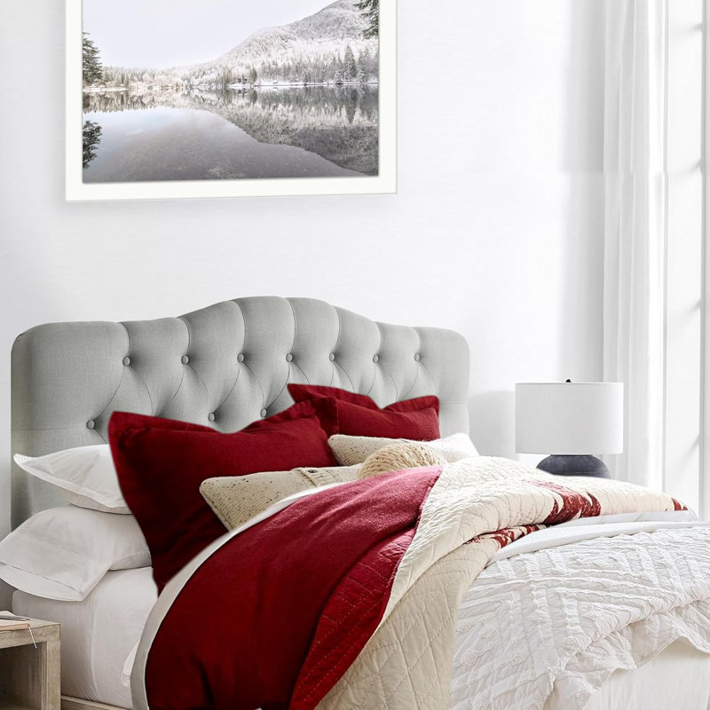 Linen Upholstered Headboard-Modern-Adjustable Height-Button Tufting, Queen, Grey