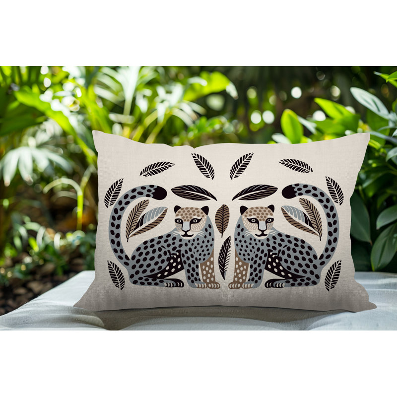 Coussin lombaire réversible Ayra Leopard, Rectangle H 14 po x l 20 po, Gris