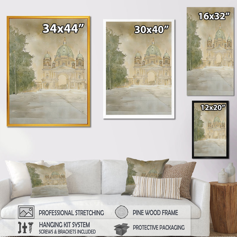 Berlin Cathedral At Night I - Berlin Wall Décor, Picture Framed Print, Black, 44" H x 34" W