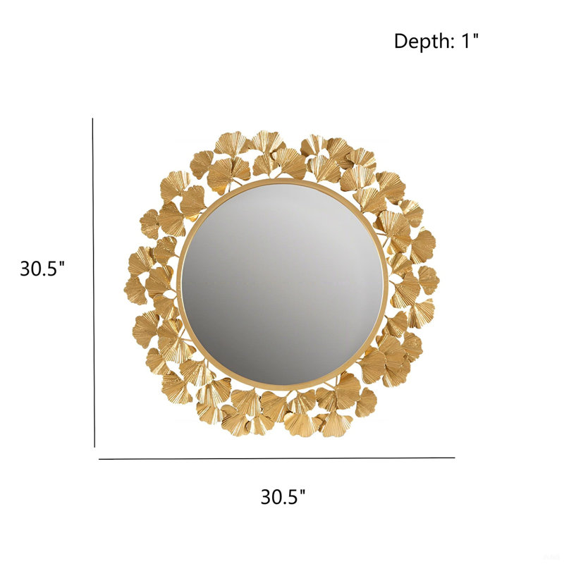 Gingko Leaf Round Wall Mirror 30.5"