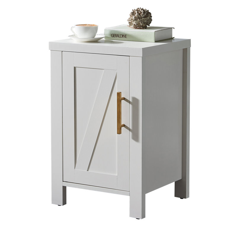 Table de bout rectangulaire en MDF avec armoire à une porte et tablettes de rangement ouvertes Michaella - Blanc, Blanc
