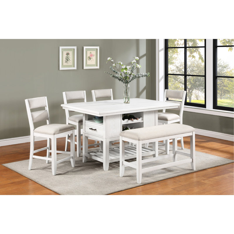 Chaise de salle à manger à hauteur de comptoir à dossier blanc avec sièges rembourrés crème et beige, White, White