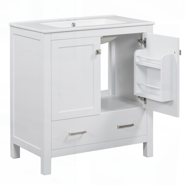 Ensemble de meuble-lavabo 60 po avec lavabos doubles, lavabos en céramique, tablettes de rangement et tiroirs divisés pour salle de bain moderne