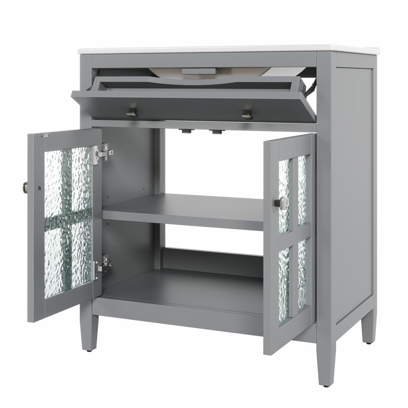 Meuble-lavabo de salle de bain avec lavabo en céramique, Gris
