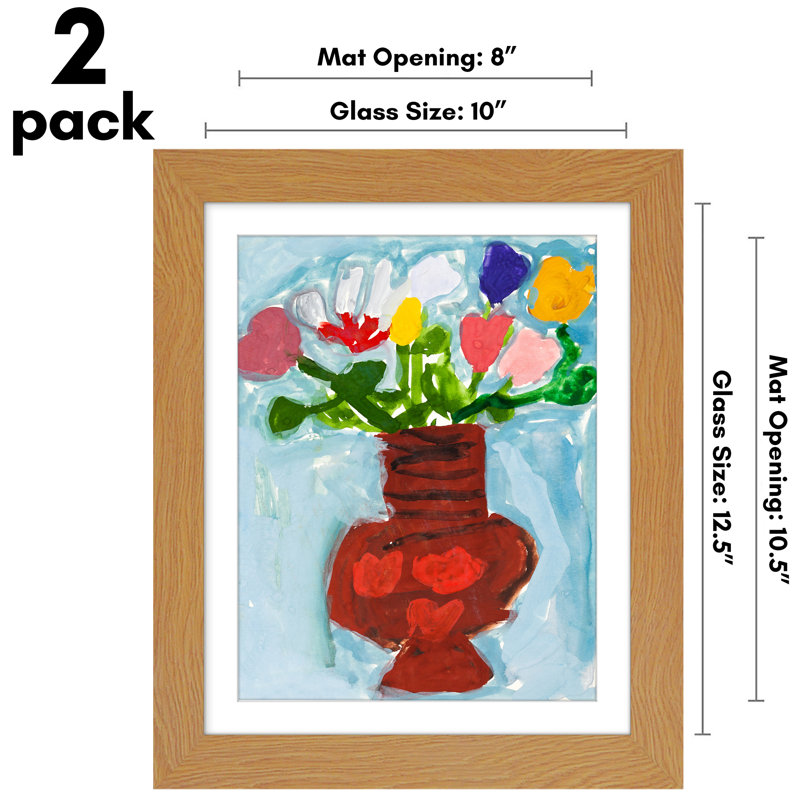 Wiedeman Kids Art Frame 10 x 12.5” with 8.5 x 11” Mat - Composite Wood with Glass (Set of 2), Oak