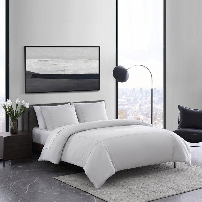 Vera Wang Simple Dot Cotton Grey Duvet Cover Set, Queen Duvet Cover + 2 Standard Shams