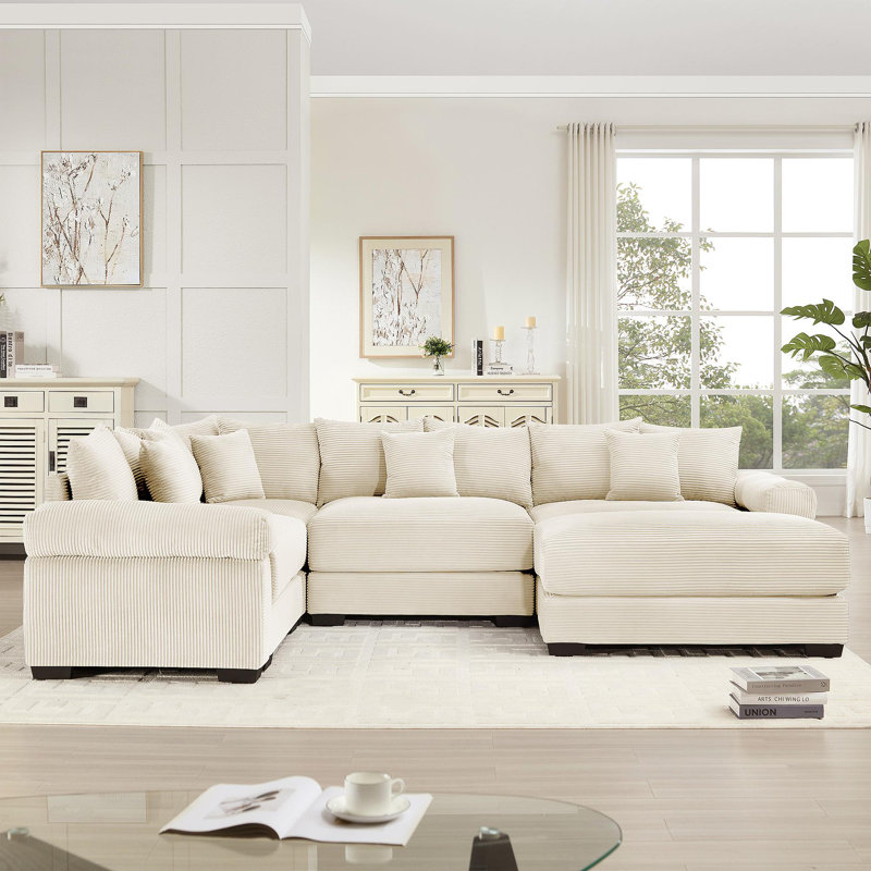 Canapé modulaire surdimensionné surdimensionné en nuage, canapé modulaire convertible, accoudoirs très épais avec repose-pieds, tissu en velours côtelé de qualité supérieure, conception ergonomique, assemblage facile, pour la chambre à coucher du salon