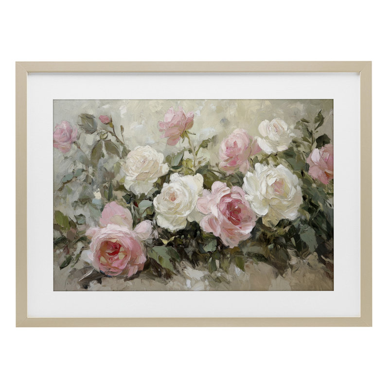 Rose Bouquets, impression encadrée sous verre rose et blanc, design par Petal Prints Design, H 14 po x l 20 po