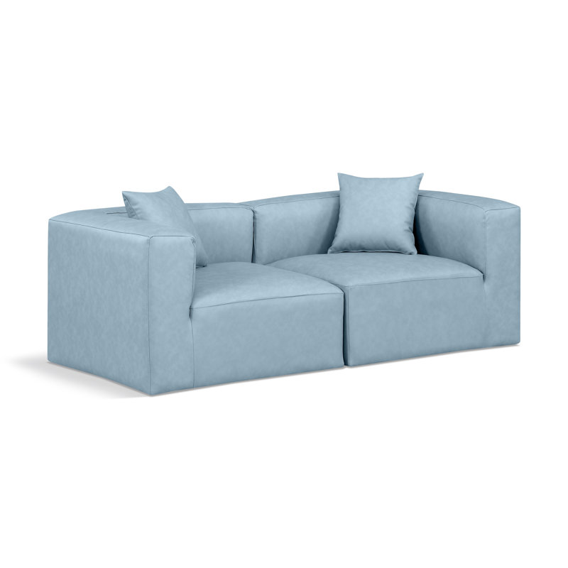 Canapé modulaire 2 pièces rembourré, Cuir végétalien bleu clair