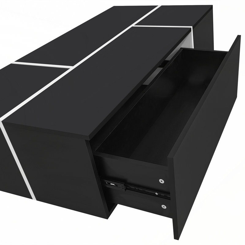 Table basse extensible avec 2 rangements cachés et 2 tiroirs pour le salon, Noir