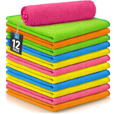 Zulay Kitchen 12 Pack Microfiber Cleaning Cloth - 12x12 inch Polyester Washable Cleaning Rags