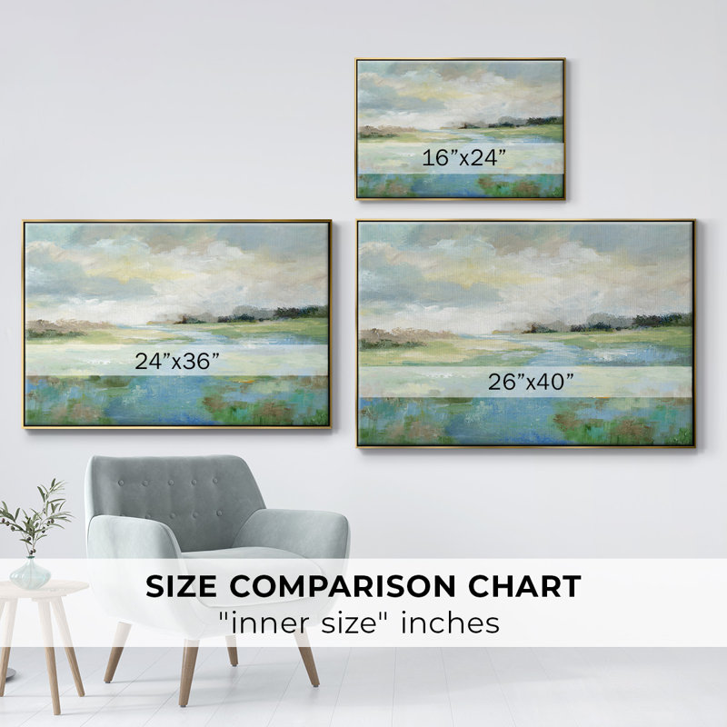«Winding Stream», peinture sur toile encadrée, Encadrement doré, H 27 po x l 41 po x P 2 po