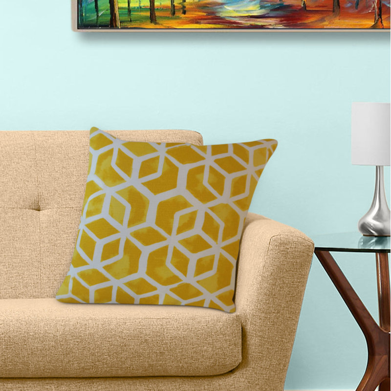 Coussin Zareh, 26 po x 26 po, Coussin décoratif, Jaune