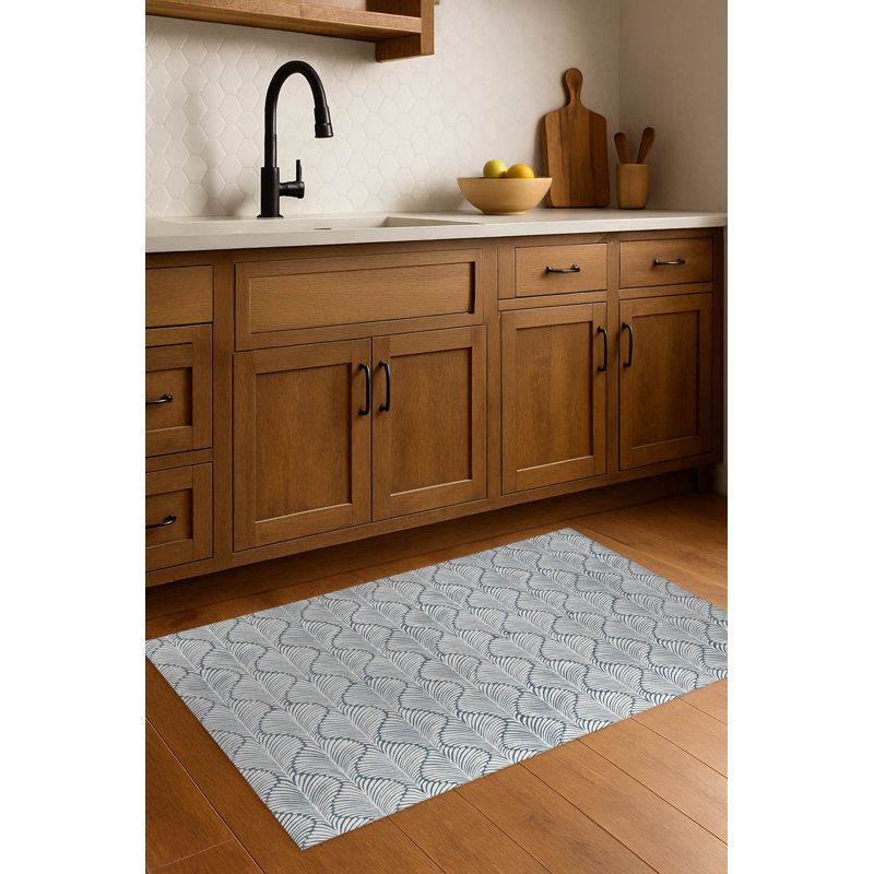 Tapis de cuisine antidérapant Elegant Palms, Bleu, Rectangle 4pi x 6 pi