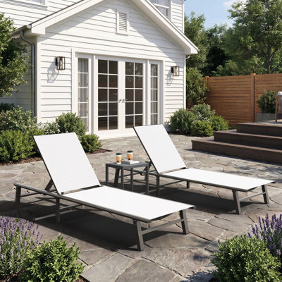 Chaises longues d'extérieur en aluminium avec dossier inclinable réglable (ensemble de 2)
