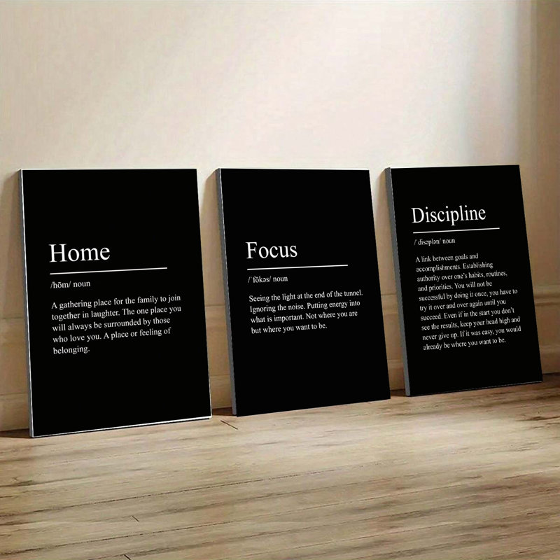 Ensemble de 3 affiches murales encadrées, style minimaliste, avec citations inspirantes et citations motivantes en noir et blanc, idéal pour le salon, la chambre ou le bureau.