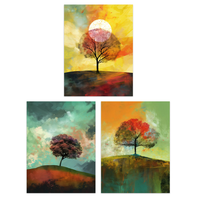 Lone Tree By Jan Harper Earthy Moody Landscape - 3 Piece No Frame Print Set, 40.5cm H x 30.5cm W x 0.3cm D