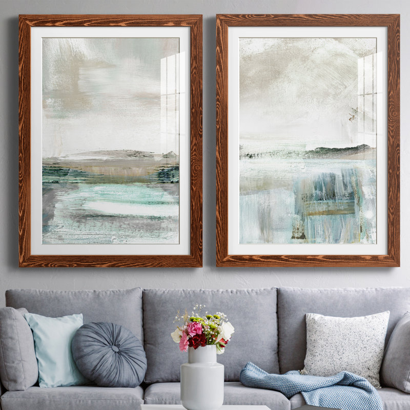 Beatrise Summer Teal I - ensemble de 2 peintures, H 37,5 po x l 55 po, Impression encadrée, Érable