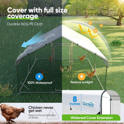 Large Metal Chicken Coop Run for 20+ Poultry with Galvanized Hardware Cloth and Waterproof Roof Cover, Outdoor Walk-in Cage Peak Hen House for Yard Fa -  Tucker Murphy Pet™, B7FD99E2DBE94FE7873BEB17906D6014