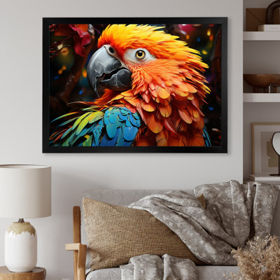 " Yellow Red Parrot Vibrant Plumage Geometric " Mixed Media Print