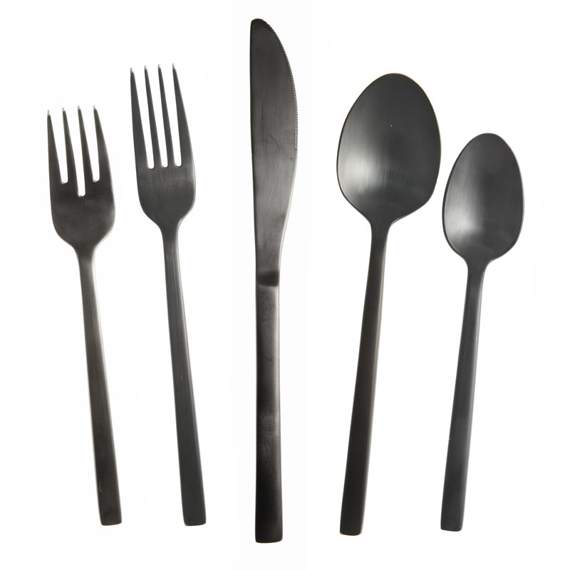Fortessa Arezzo 18/10 Stainless Steel 20 Piece Flatware Set (Service for 4), Brushed Black