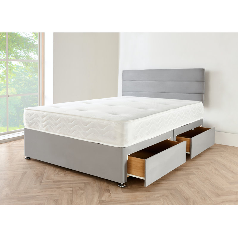 Salom Coilsprung Divan Bed Set, Grey Suede, 160 x 220cm