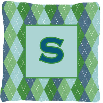 Monogramme initiale Argyle bleu intérieur/extérieur Throw Pillow