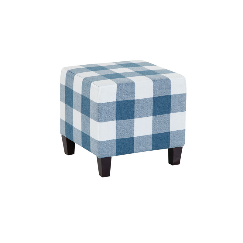 Stockton Square Farmhouse Ottoman/Footstool, Spa Blue and White Check