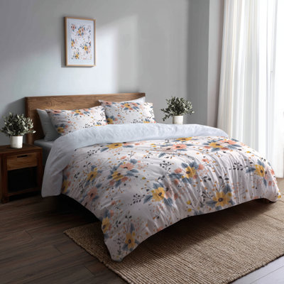 Teens Florals Bedding Set Of 3 - Airy Bouquet Air Duvet Cover And Cushion Set