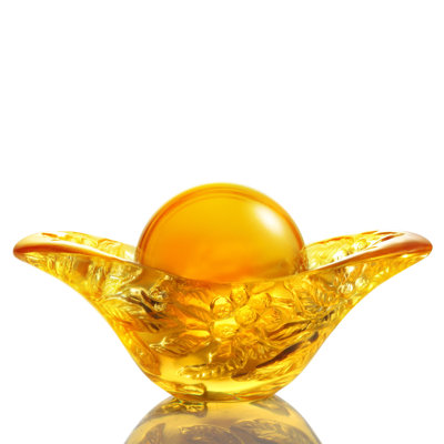 LIULI Crystal, Loquat and Ingot Sculpture | Golden Fruit