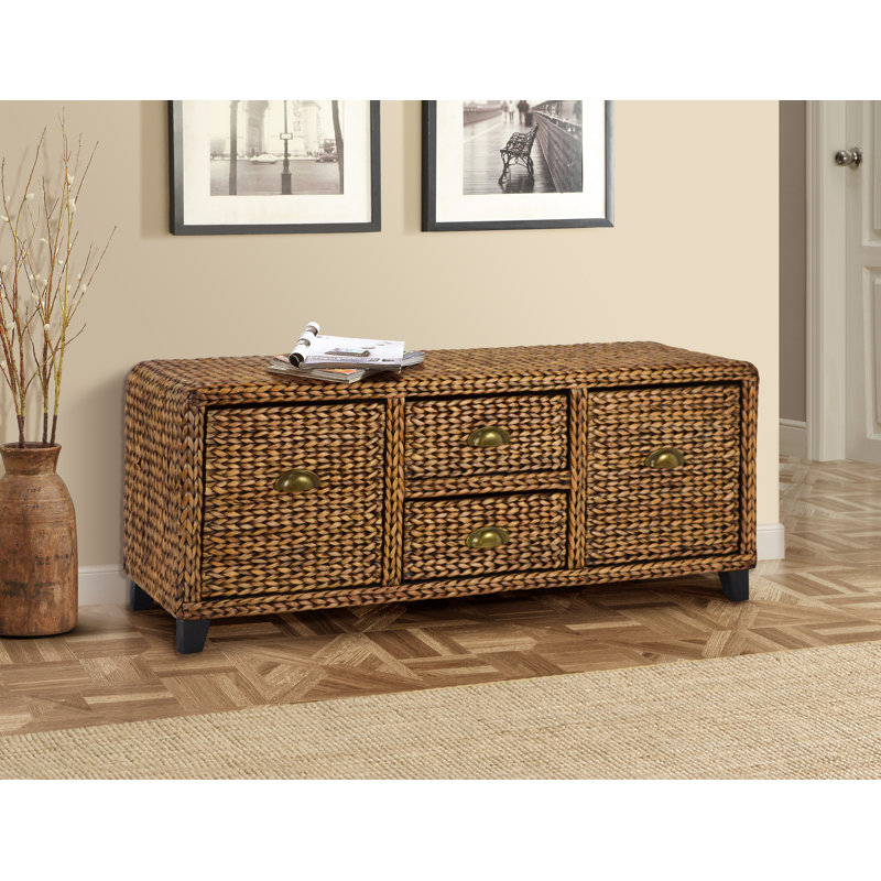 Banc de rangement en osier Northside, Patine dorée